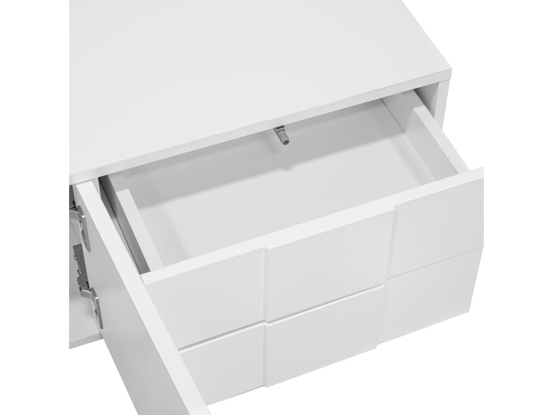  Meuble tv blanc 170 cm finition blanc brillant - suspendu ou sur pied 3 portes 2 tiroirs  - Conforama R