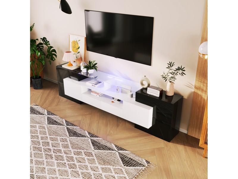  Meuble tv modenvie 200 x 35 x 60 cm avec led multicolore noir et blanc  - Conforama E