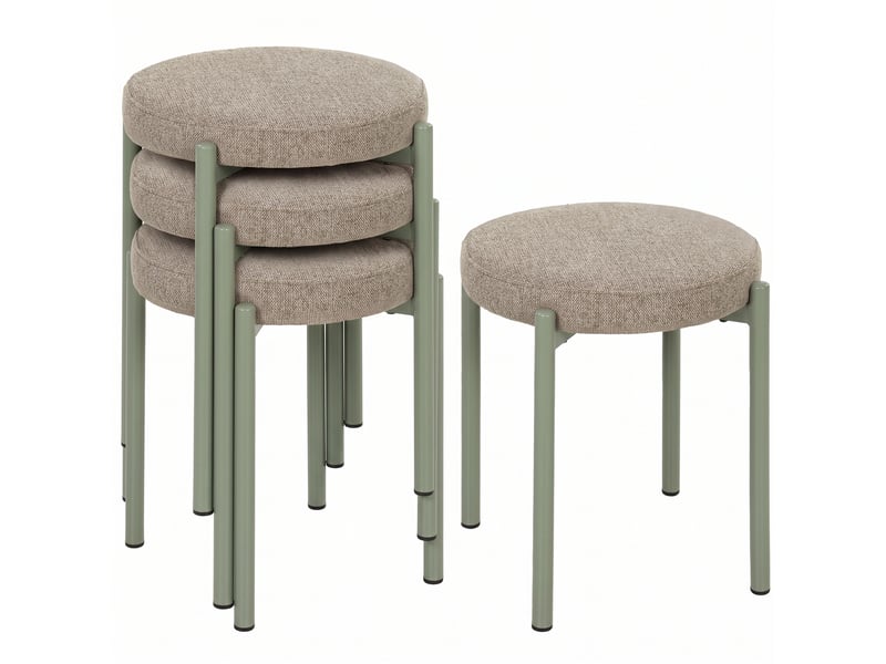  Lot de 4 tabourets empilables ronds avec assise rembourrée, sans dossier, gain de place, 45 x 45 x 47,5 cm, marron cair  - Conforama A