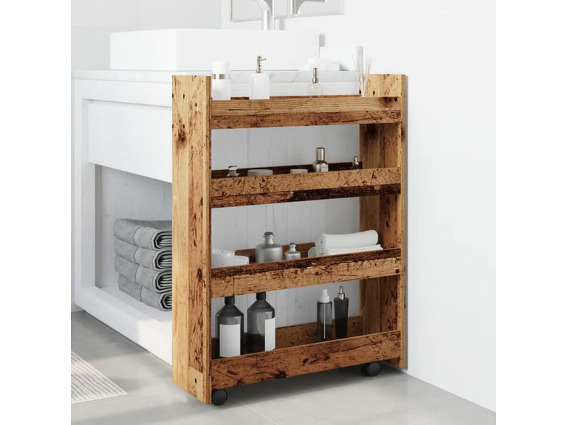 Chariot de rangement étroit pour bureau 4 niveaux vieux bois - Conforama C