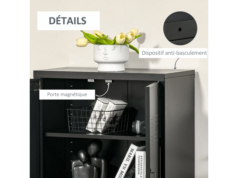  Armoire de rangement métal garde-robe caisson de dossier armoire bureau sur pied style industriel - noir - 2 étagères  - Conforama R