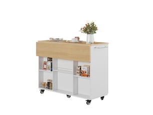 Desserte de cuisine 120 x 43,5 x 92,9 cm blanc et naturel en mdf, plateau rabattable et rangement mobile