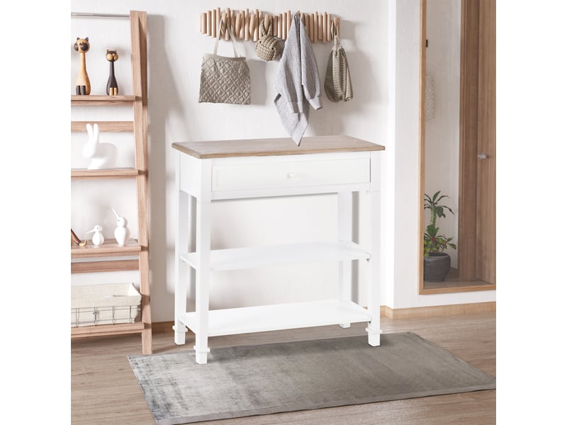  Console blanche et imitation bois avec tiroir et 2 étagères, console d'entrée peu encombrante en mdf, 75,6 x 27,5 x 80,5 cm  - Conforama D