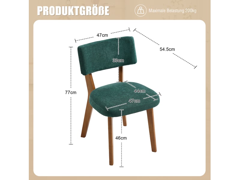  Chaise de salle à manger rembourrée, bois, vert  - Conforama E