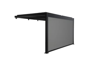 Pergola bioclimatique aluminium adossée 4x3m noir + 1 store 4m palace
