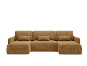 Canapé d'angle panoramique convertible 4 places Tissu jaune avec coffre de rangement