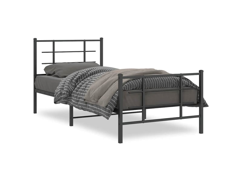  Lit simple- lit adulte -  cadre de lit métal sans matelas avec pied de lit noir 90x200 cm  - Conforama A