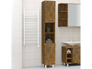 Amoire de salle de bain, meuble de rangement chêne fumé 30x30x179 cm bois d'ingénierie