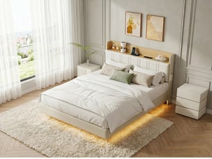 Lit coffre 140x200 cm <strong></strong> <strong></strong> coloris beige
