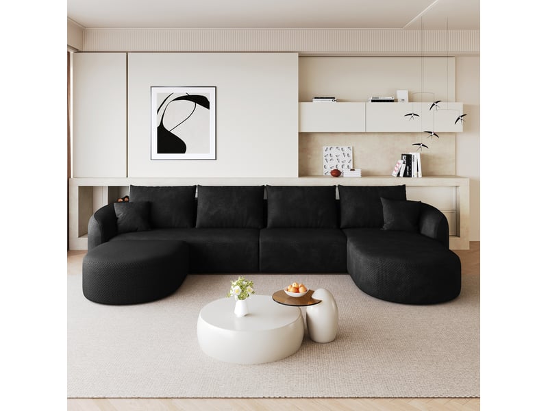  Canapé d'angle modulable en u modenvie 6 places 336 x 168 x 85 cm, tissu chenille noir, compressé, sans montage  - Conforama B