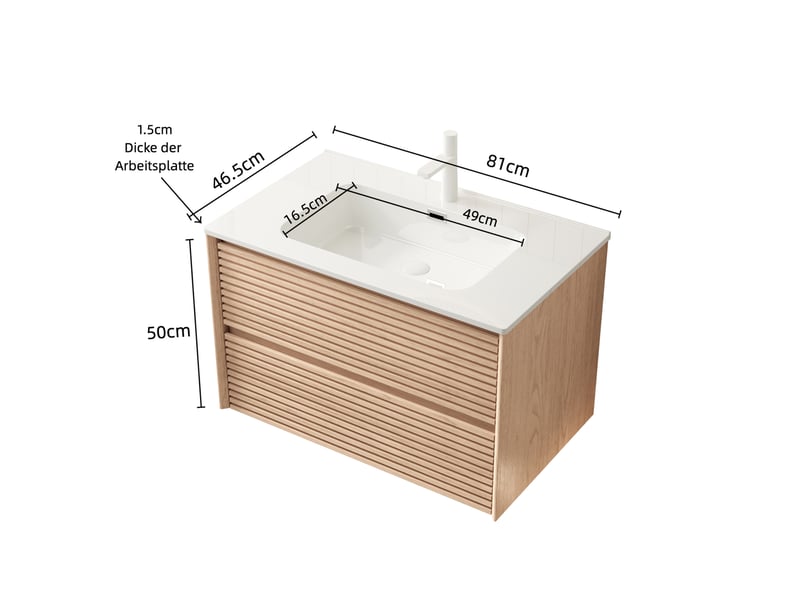  Meuble sous vasque suspendu avec 2 tiroirs à fermeture amortie et vasque blanche en céramique 81 × 46,5 × 51,5 cm  - Conforama C