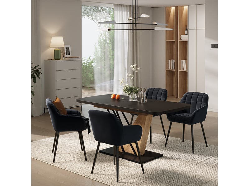  Vicco ensemble de table à manger, noirchêne de force doré, 120x80cm avec 4 chaises de salle à manger  - Conforama C