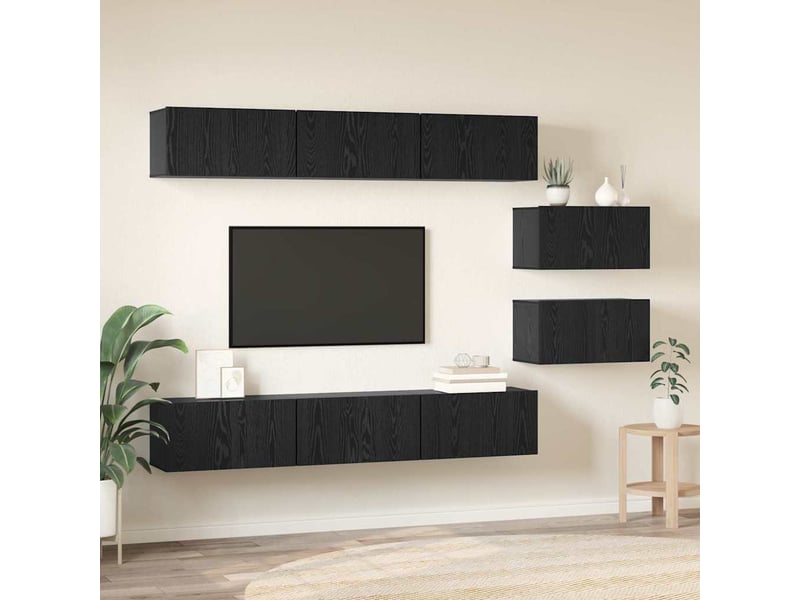  Ensemble meuble tv - banc tv - meuble de rangement 8 pcs chêne noir bois d'ingénierie  - Conforama D