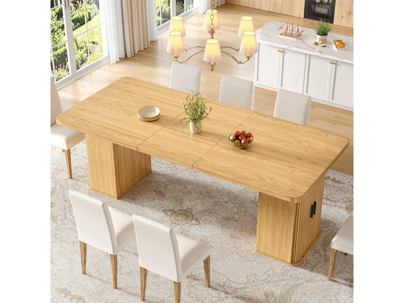 Table à manger extensible rectangulaire, rangements latéraux, 140 à 180 × 80 × 75 cm, effet bois naturel - Conforama B