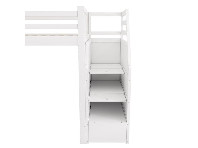 Lit mezzanine enfant 90x200cm - avec toboggan - escaliers rangement - lit mezzanine - garde-corps de sécurité - lit enfant - blanc - Conforama D