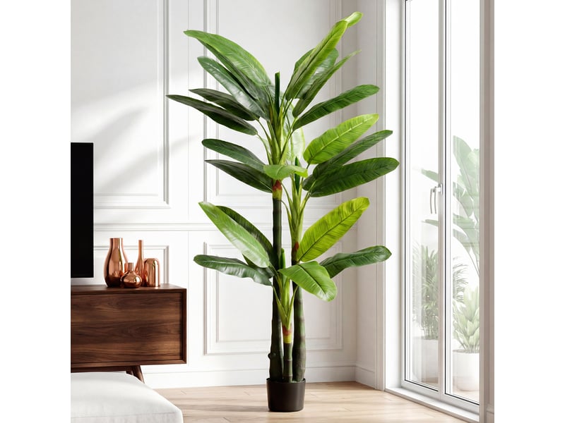  Bananier artificiel, plante factice à 18 feuilles, 180 cm, vert  - Conforama D