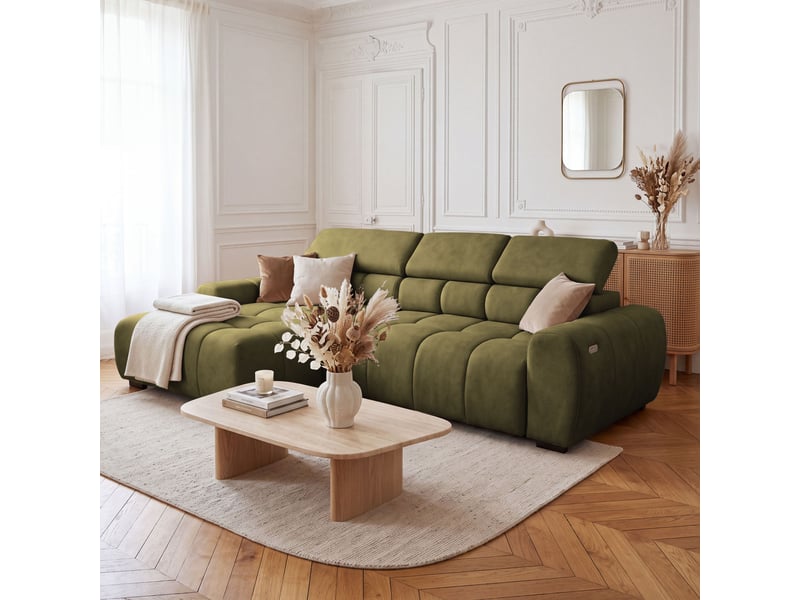  Canapé d'angle aldo avec fonction couchage, gauche, tissu salvador wr, vert (10)  - Conforama B