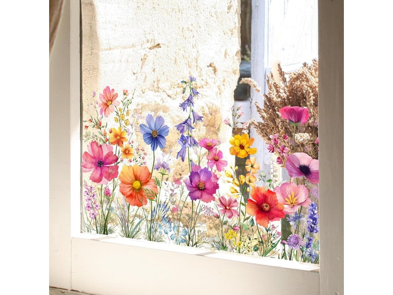  Décalcomanie de fenêtre 30x60cm, fleurs sauvages printempsété – adhérence statique double face, décor floral pour portes et fenêtres-style 2  - Conforama D