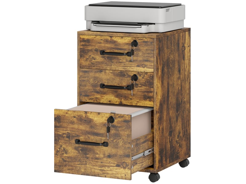  Caisson de bureau sur roulettes 3 tiroirs verrouillables marron 40 x 40 x 69,5 cm  - Conforama B