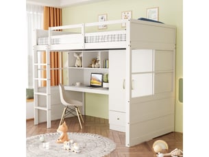 Lit mezzanine 90x200 cm <strong>RAUMIO</strong> <strong></strong> coloris blanc
