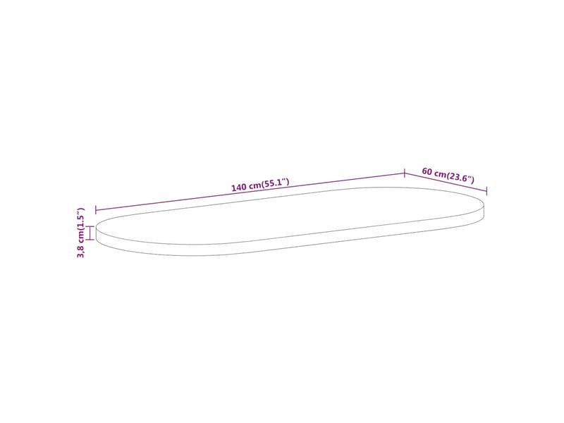  Vidaxl dessus de table 140x60x3,8 cm ovale bois massif de manguier  - Conforama C