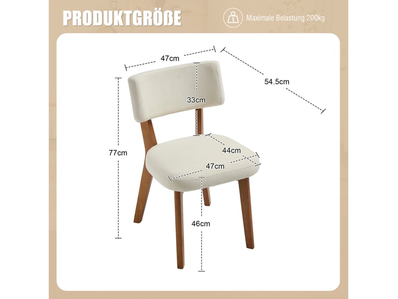  Lot de 2 chaises de salle à manger 54.5x47x77 cm en tissu beige  - Conforama C
