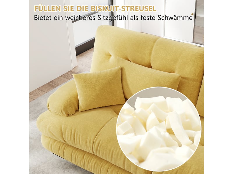 Canapé modulable 4 places en chenille jaune, canapé d'angle en u avec ottoman mobile, salon confortable - Conforama W