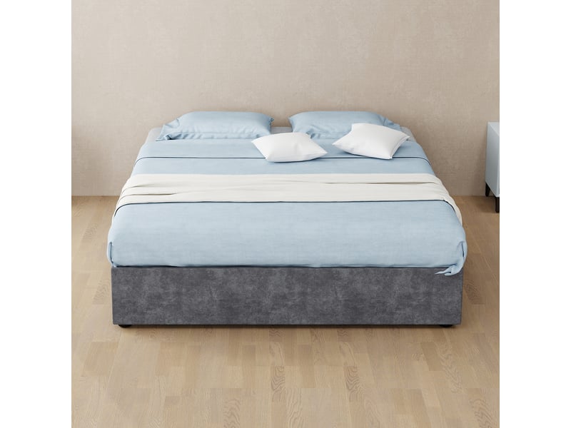  Cadre de lit coffre 140x200 cm gris en velours hollandais sans tête de lit - structure métal robuste  - Conforama R