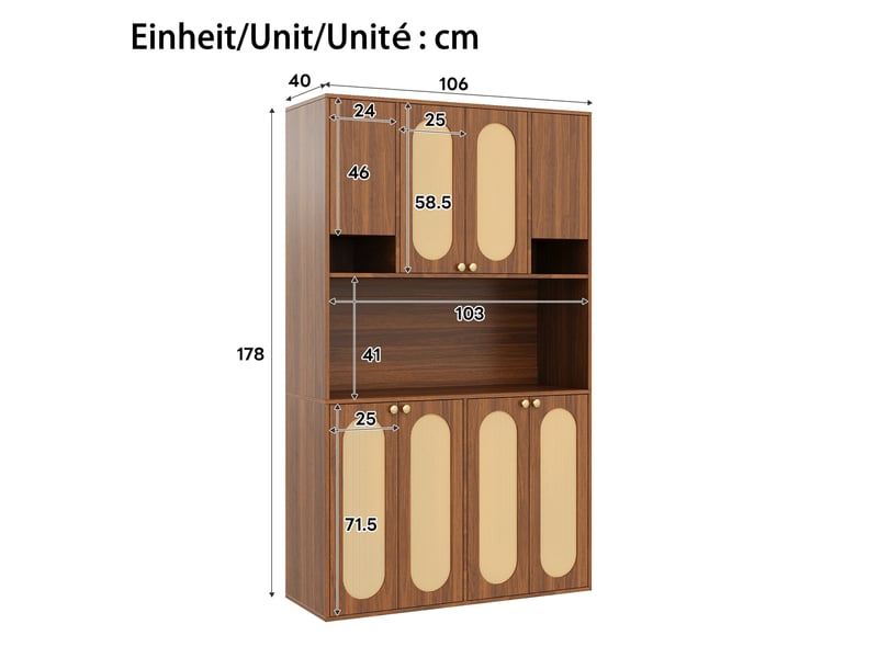  Armoire de cuisine Buffet haut meuble de rangement en rotin pe avec led armoire 8 portes pour vaisselle salle à manger salon  - Conforama C