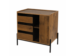 Commode helio 3 tiroirs et 1 porte - 80 x 40 x h75 cm - effet bois et métal noir
