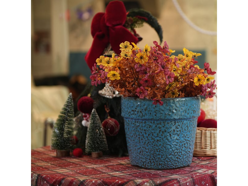Lot de 3 pots de fleurs en céramique bleu antique, finition brillante et drainage intégré pour plantes - Conforama E