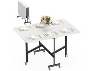 Table à manger pliante avec 6 roulettes et structure acier blanc 120 x 80 x 73 cm