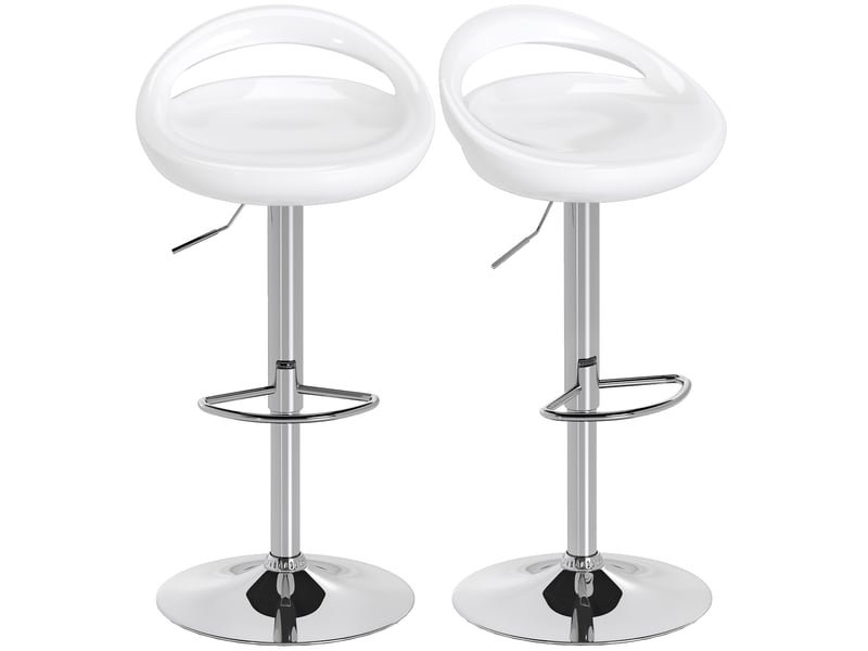  Lot de 2 tabourets de bar chaises de bar hauteur réglable dossier et repose-pieds pivotant à 360° 46x41x76-96cm blanc  - Conforama A