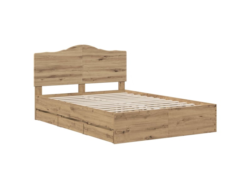Lit double- lit adulte - bed frame with storage and headboard artisan oak 140 x 190 cm - Conforama A