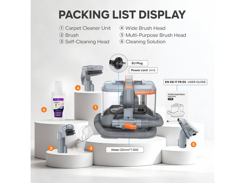  Shampouineuse 450w 13kpa, nettoyeur canapé tissu et tapis, aspirateur laveur pour canapé, voiture et matelas, avec 3 brosses et double réservoir autonettoyant, portable léger 2,6kg C9S - Conforama W