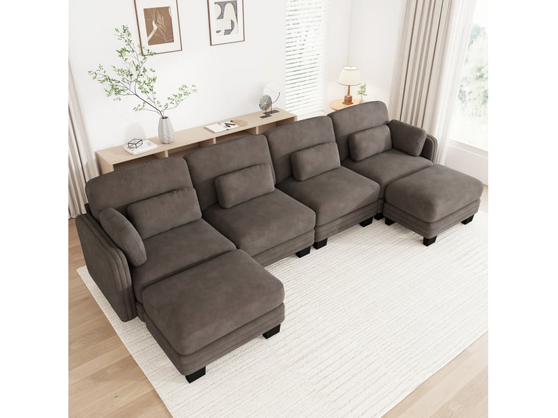 Canapé modulable en u tcqpz 4 places 330 x 143 x 88 cm avec 2 ottomans chenille marron - Conforama D