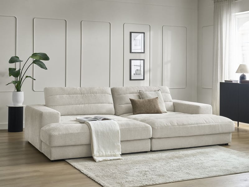  Bobochic canapé droit fixe 4 places sierra assise profonde tissu texturé beige SIERRA - Conforama B