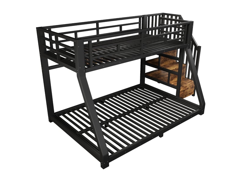  Lit superposé enfant avec led 90x200 +140x200cm, lit mezzanine 2 places lit superposé 2 places, cadre métal noir  - Conforama A