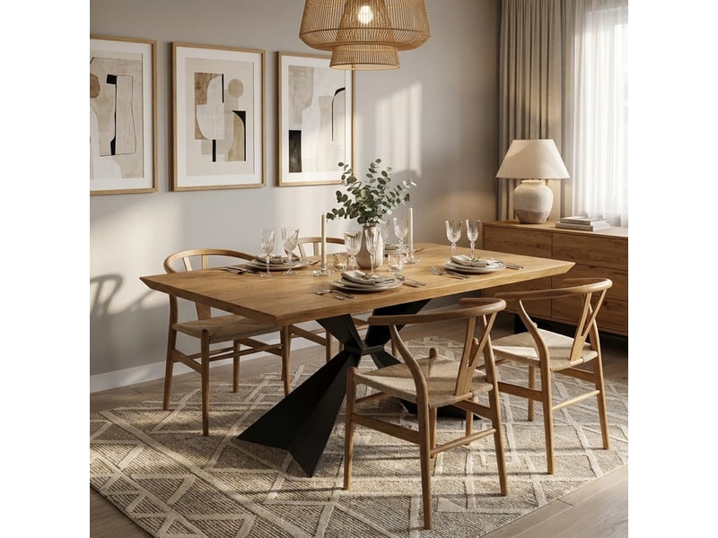 Table de salle à manger fixe 200x100 en bois et métal taurus - chêne - Conforama B