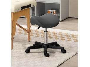 Tabouret à roulettes 48x47 cm réglable en hauteur 360° similicuir gris