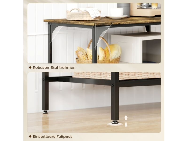  Étagère de cuisine 3 niveaux, cadre en acier, style rustique, marron et noir  - Conforama D