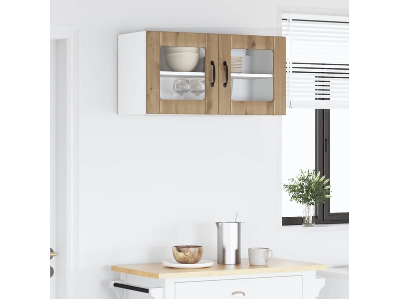 Meuble mural de cuisine, cabinet en verre mural chêne artisanal 80x31x40cm shl1376  - Conforama D