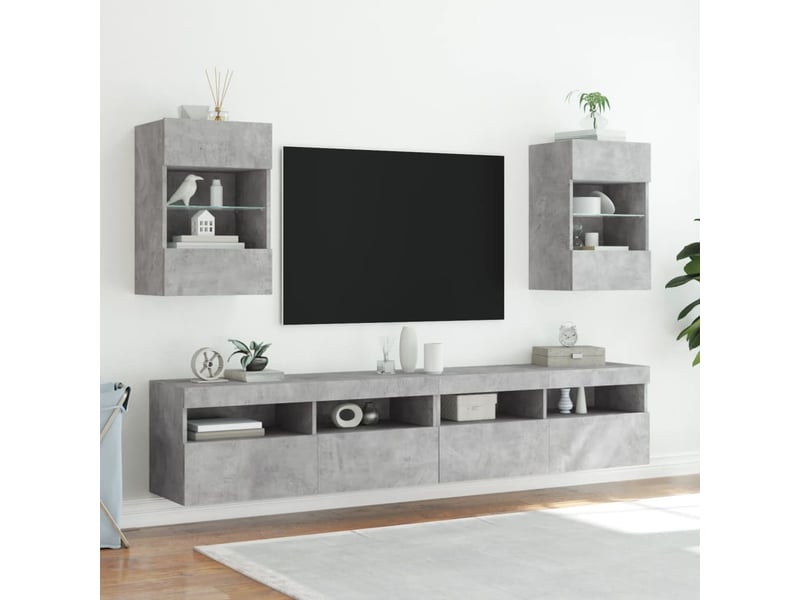  Meuble tv - banc tv - meuble de rangement mural avec lumières led gris béton 40x30x60,5 cm  - Conforama E