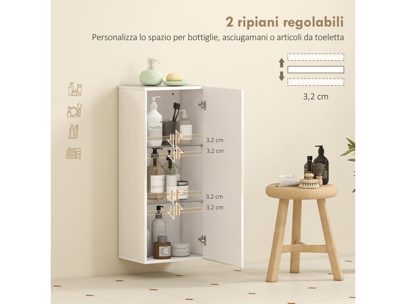  Armoire murale salle de bain blanc brillant, porte sans poignée, 2 étagères réglables  - Conforama R