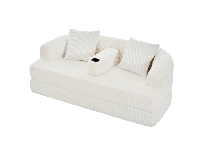  Canapé relax convertible 2 places 176x184 cm, assise dépliable, accoudoir amovible avec porte-gobelet, velours côtelé, beige clair OMNIGLINT TRADING LTD - Conforama A