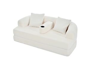 Canapé relax convertible 2 places 176x184 cm, assise dépliable, accoudoir amovible avec porte-gobelet, velours côtelé, beige clair