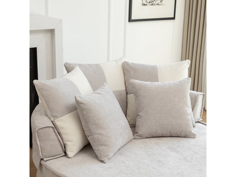  Fauteuil rond gris en tissu chenille avec repose-pieds intégré et coussins pour salon moderne  - Conforama E