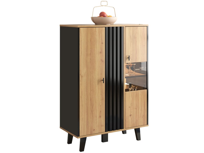  Vitrine buffet avec 2 portes, 3 étagères et led, meuble de rangement pour salon, en panneaux de particules, bois 80×40×120 cm - uvrion  - Conforama A
