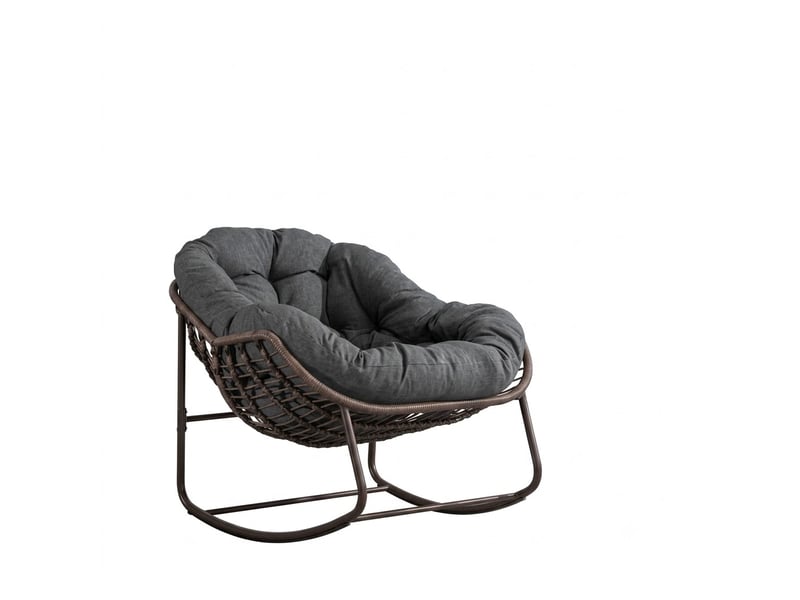 Fauteuil à bascule en rotin design œuf - xl - coussin épais gris foncé - structure acier robuste - gris foncé - Conforama A