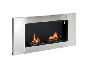 Cheminée bioéthanol murale encastrable en acier inoxydable, 2 brûleurs, 110 cm